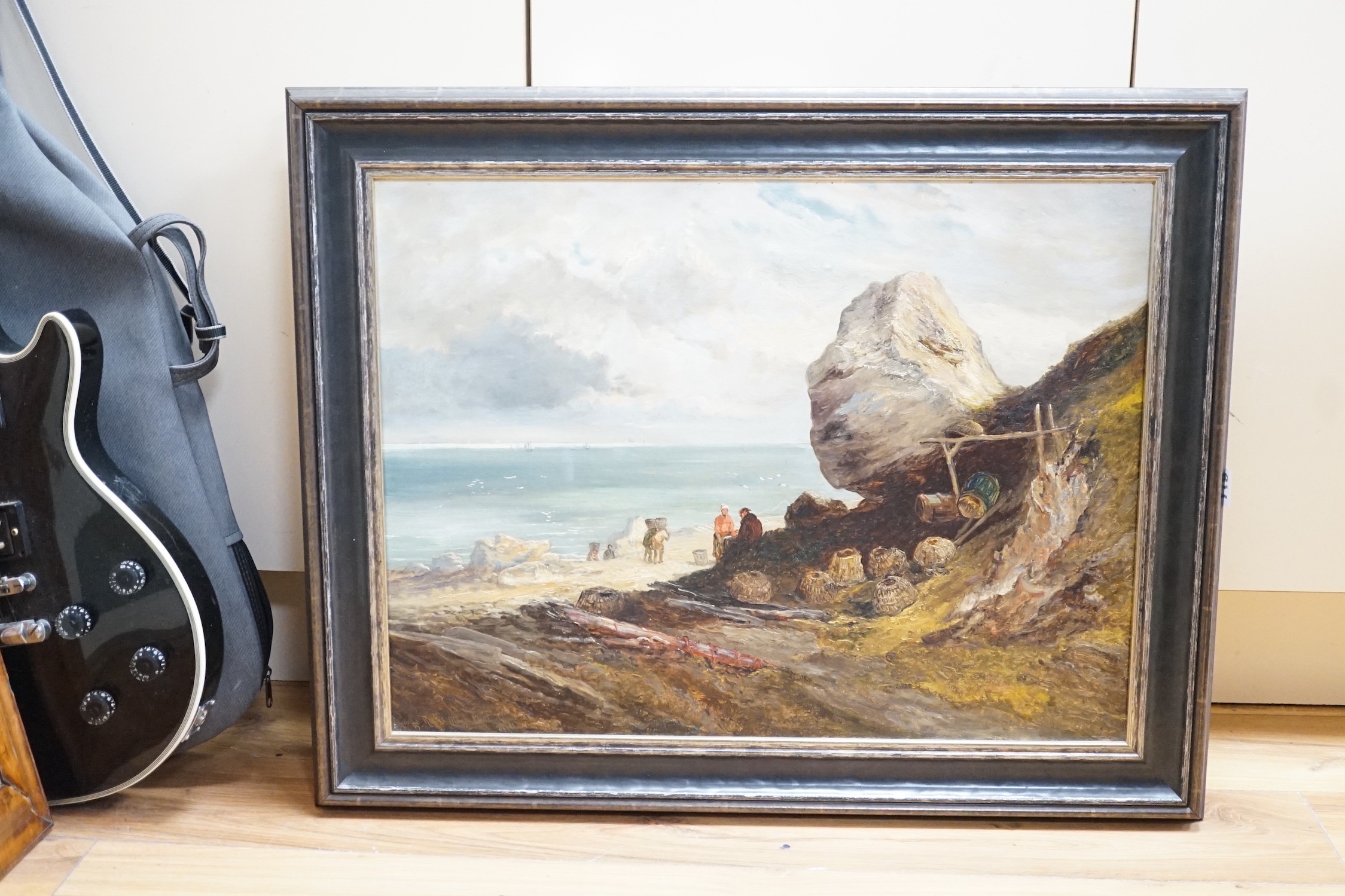 John Holland Snr (1805-1879), oil on canvas, 'Giraffe Rocks, Mayo Point, Guernsey', signed and titled, 45 x 60cm